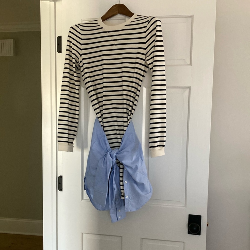 Veronica Beard Striped Long Sleeve Dress - Black, White, and Blue